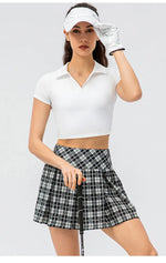 Spring Summer Plaid Exercise Skirt Outdoor Running Tennis Culottes Faux Two-Piece Yoga Culottes Pleated Skirt - Quality Home Clothing| Beauty