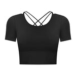 Summer Cropped cropped with Chest Pad Yoga T-shirt Female Hollow-out Beauty Back Outdoor Casual Sports Short Sleeve - Quality Home Clothing| Beauty