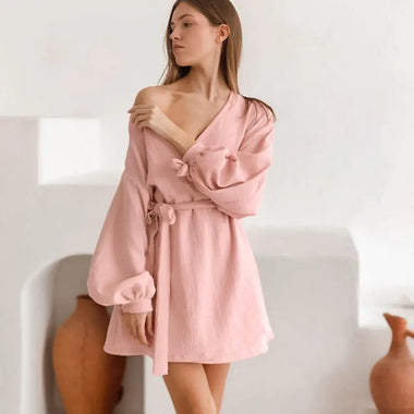 Summer Long Sleeve Nightgown Loose Fitting Loungewear Pajamas Double Layer Gauze Homewear - Quality Home Clothing| Beauty