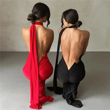 Summer Women  Clothing Sexy Backless Halter Sheath Slim Fit Evening Dress Dress for Women - Quality Home Clothing| Beauty