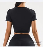 Summer round Neck Yoga T shirt Short Sleeve High Sense Sexy Tight Exposed Cropped Workout Running Top Sports Short Sleeve - Quality Home Clothing| Beauty
