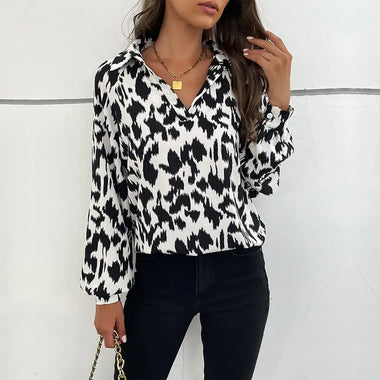 Top Spring Polo Collar Long Sleeve Printed Shirt - Quality Home Clothing| Beauty