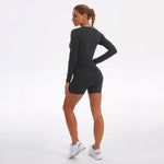 Seamless Sports Yoga Workout Clothes Long Sleeve Shorts Suit Women - Quality Home Clothing| Beauty
