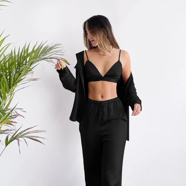 Underwear Collared Shirt Top Trousers Three Piece Women Pajamas Autumn Home Wear - Quality Home Clothing| Beauty