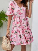 Dress V Neck Flared Sleeves Printed Casual Holiday Dress - Quality Home Clothing| Beauty