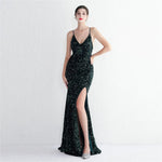 Velvet Bottom Sequin Suspender Party Sequined Dress Long Banquet Slim Fit Evening Dress Elegant - Quality Home Clothing| Beauty