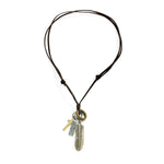 Vintage Fashion Leather Chain with Feather and Cross Design Versatile Pendant Necklace -  QH Clothing