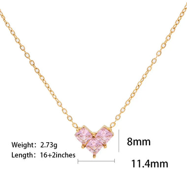 18K Gold Plated Love Pendant Necklace with Pink/White Zircon Inlay -  QH Clothing
