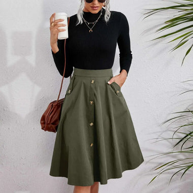 Women Clothing Popular Pocket Button Waist Tight Elegant Umbrella Skirt French Mid Length Skirt - Quality Home Clothing| Beauty